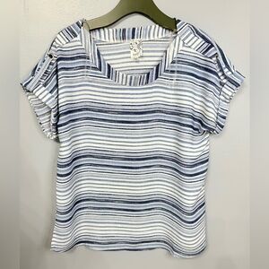 #12)  NAIF Women's Blue and White Striped Short Sleeve Top